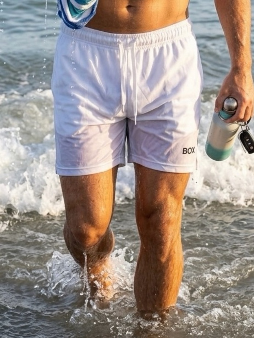 White Men's  Shorts with Box Logo